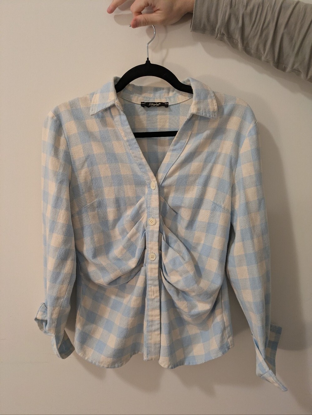 Light Blue and White Plaid Button-Up Shirt